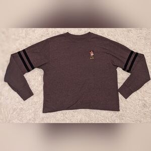 Disney Women's Dark Gray Long Sleeve Cropped Tee with Minnie Mouse